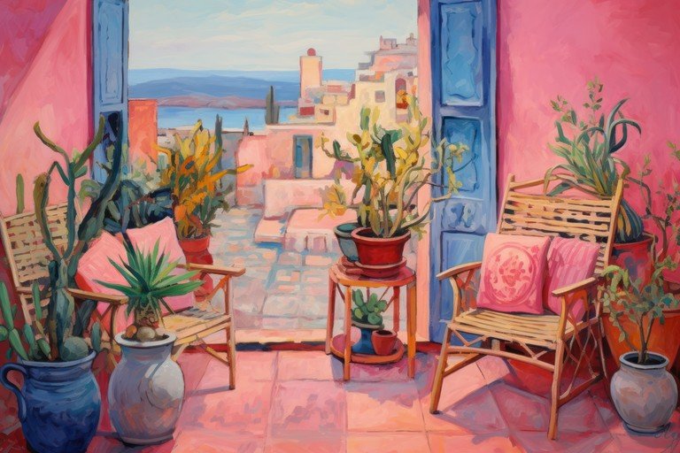 Vibrant Mediterranean Terrace with Ocean View