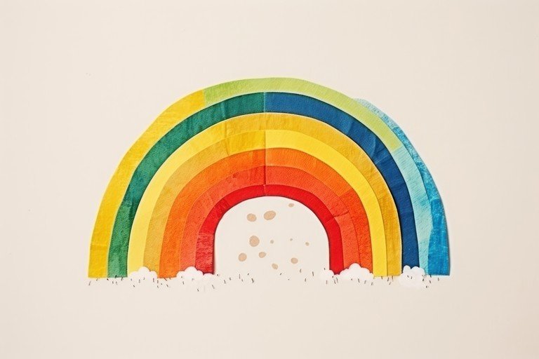 Colorful Rainbow Arch with Clouds and Moon