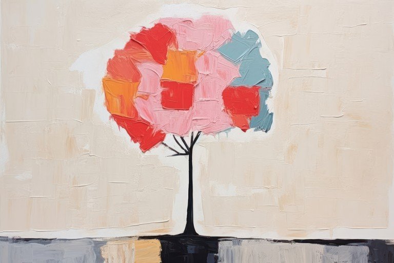 Abstract Tree Painting with Textured Palette Knife Strokes