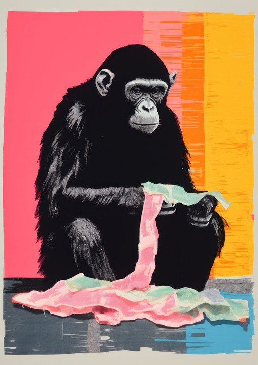 Chimpanzee with Pink and Green Fabric