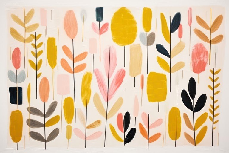 Abstract Botanical Art with Mid-Century Modern Style