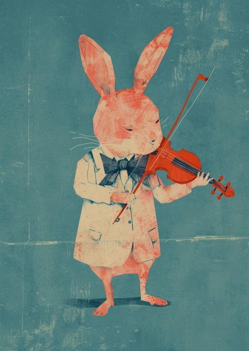 Anthropomorphic Rabbit Plays Violin in Vintage Style