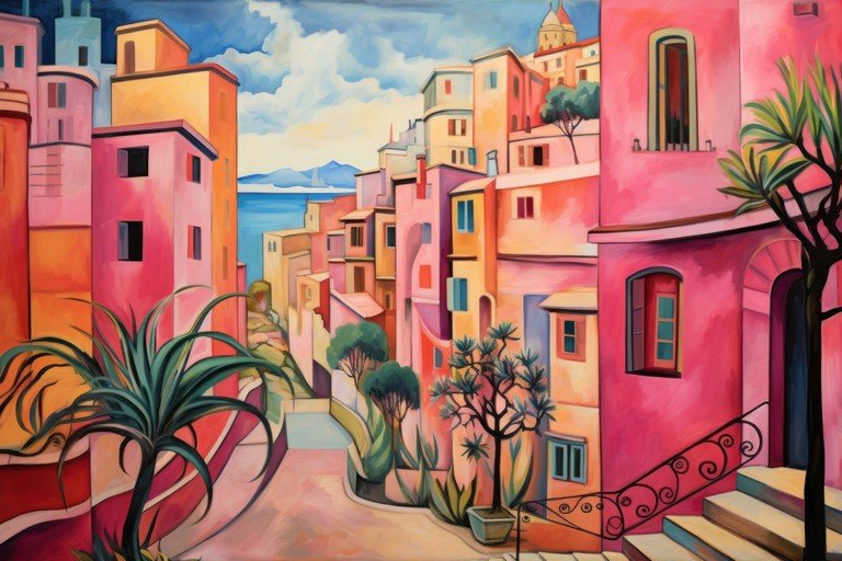 Vibrant Mediterranean Village Scene