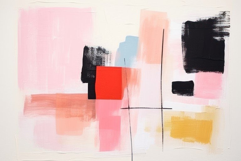 Abstract Geometric Painting with Soft Pastels and Bold Accents