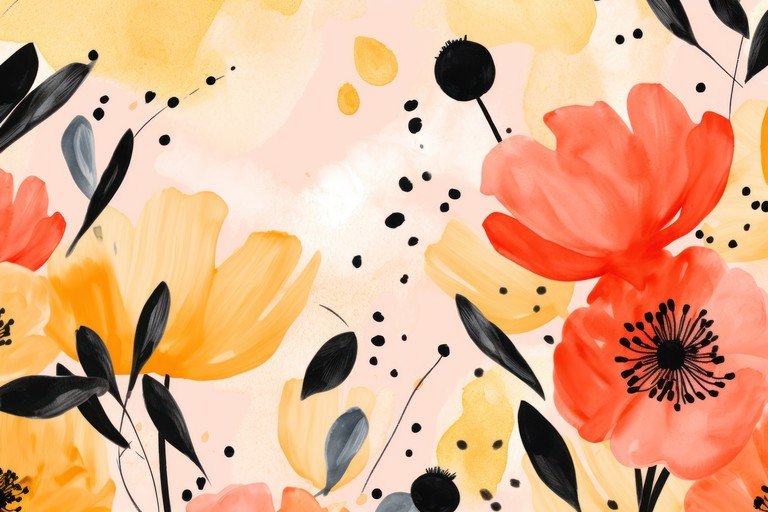 Vibrant Watercolor Floral Pattern with Abstract Elements