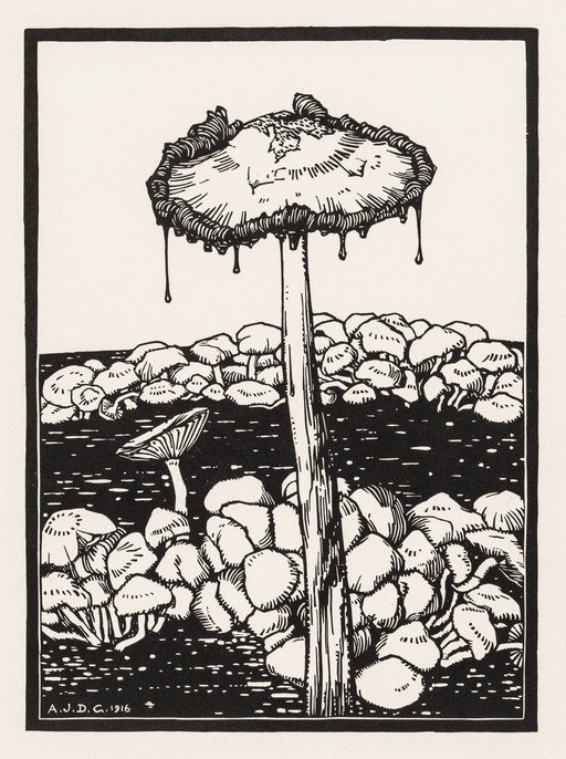 Whimsical Mushroom Illustration with Dripping Cap