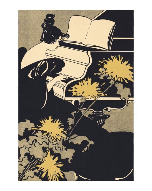 Woman Playing Piano Amidst Flowers