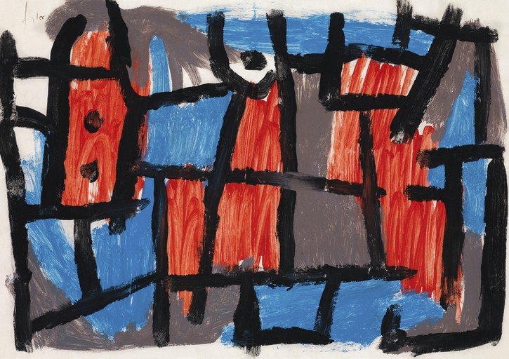 Abstract Composition with Red, Blue, and Black