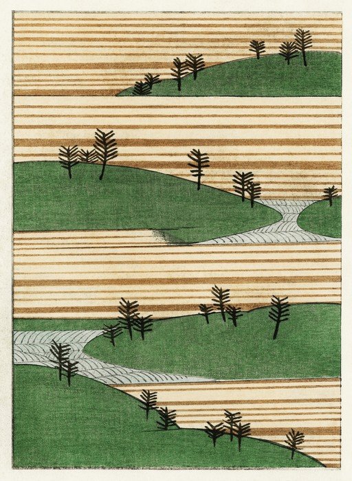 Stylized Landscape with Trees and River