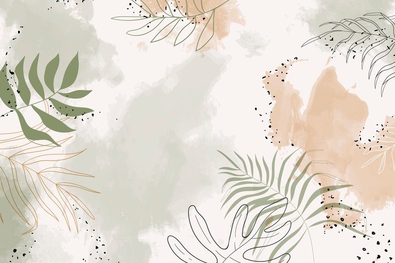 Abstract Botanical Watercolor Background with Tropical Leaves