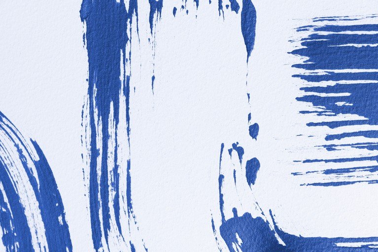 Abstract Blue Brushstrokes on White Canvas