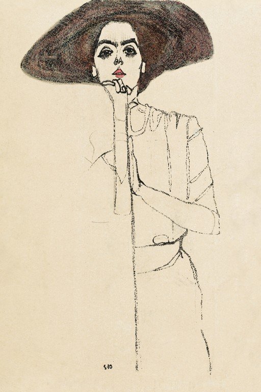 Egon Schiele Portrait of a Woman with a Large Hat