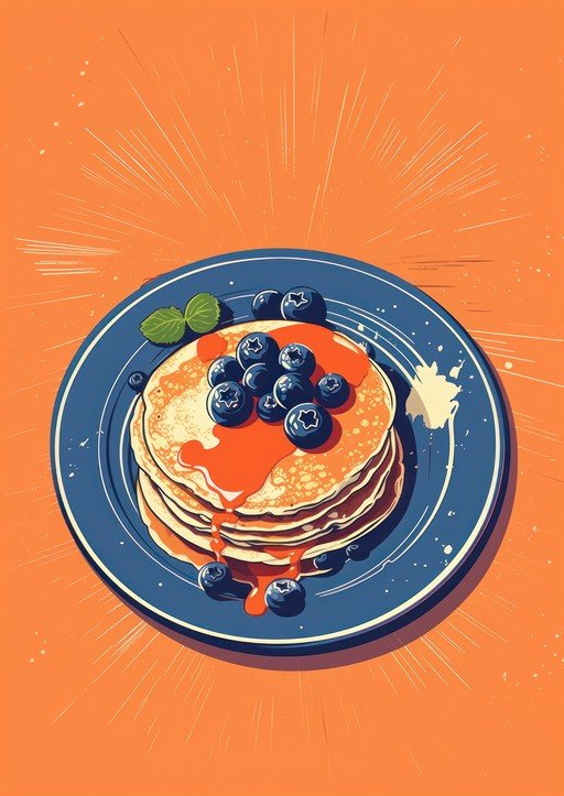 Stack of Pancakes with Blueberries and Syrup