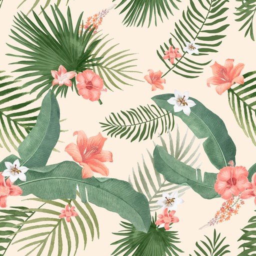 Tropical Floral and Palm Leaf Seamless Pattern
