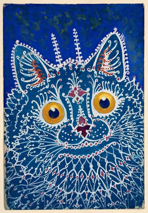 Ornate Blue Cat Portrait with Yellow Eyes