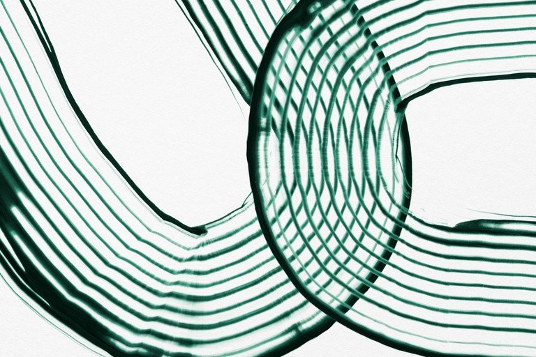 Abstract Green Swirls and Grids on White Background