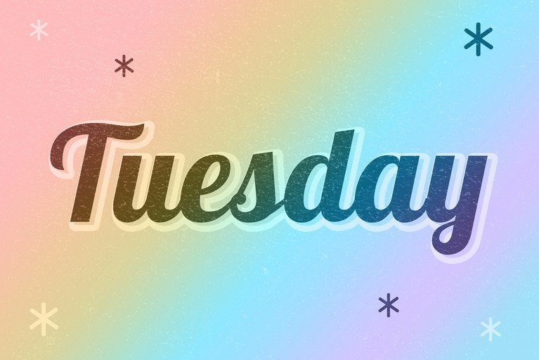 Retro Tuesday Text with Pastel Gradient and Snowflakes