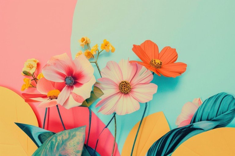 Vibrant Floral Arrangement on Pastel Background