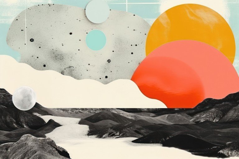 Abstract Celestial Landscape with Sun and Moon