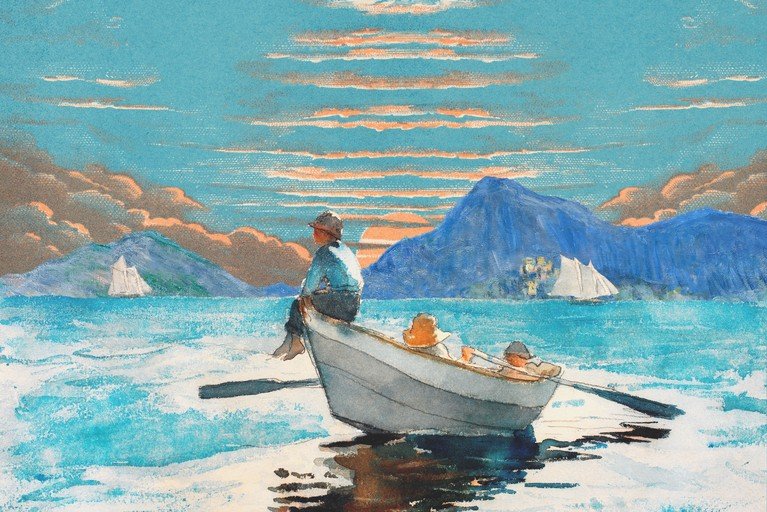 Children in a Rowboat at Sunset