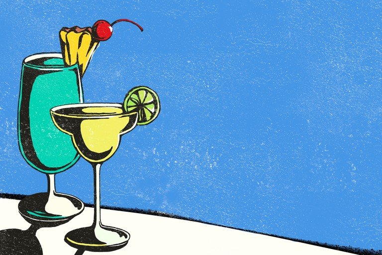 Tropical Cocktails on a Bright Blue Background