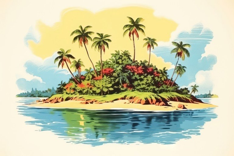 Tropical Island Paradise with Palm Trees and Ocean