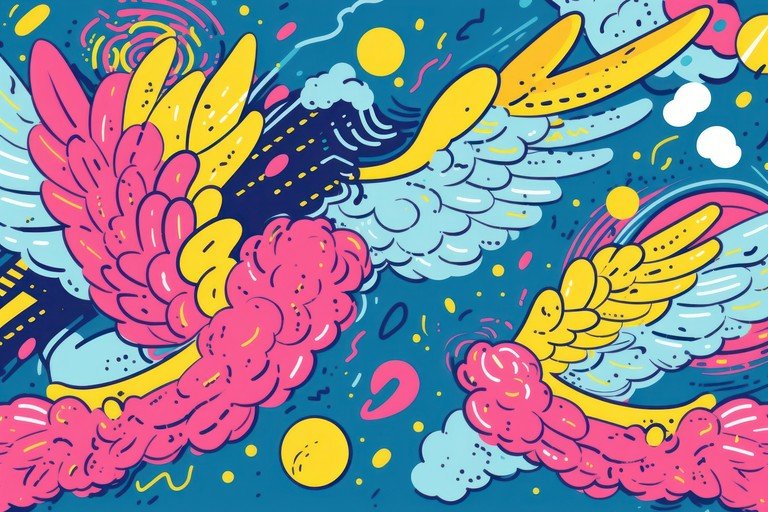 Vibrant Abstract Wings and Clouds Illustration