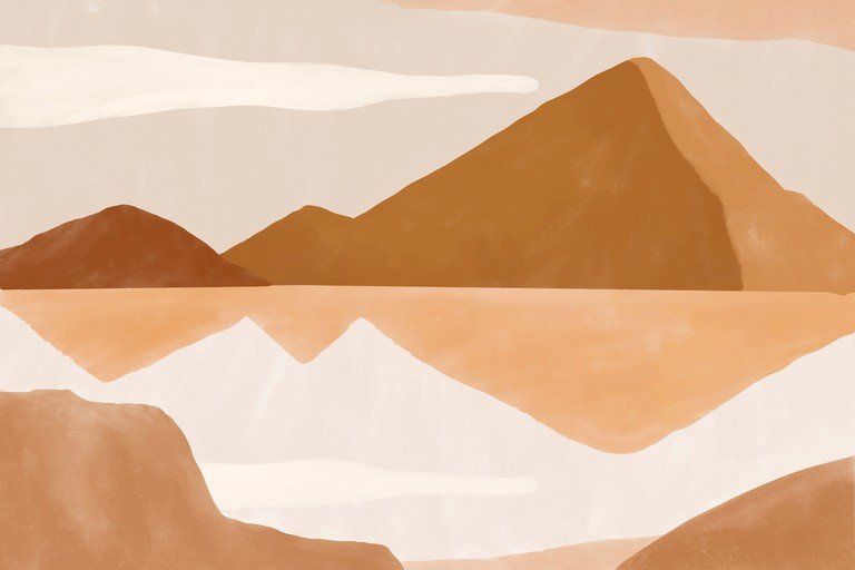 Abstract Landscape with Mountains and Water Reflection