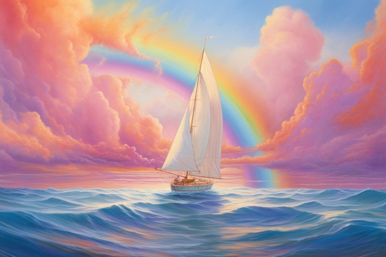Sailboat Navigates Rainbow-Kissed Ocean