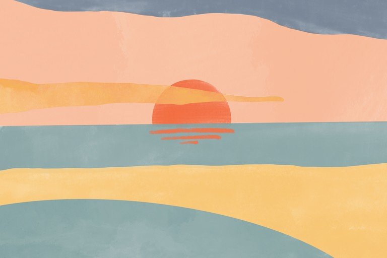 Abstract Sunset Over Ocean and Beach