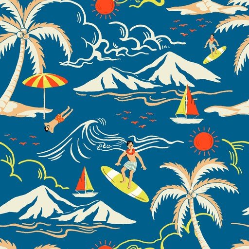 Retro Hawaiian Surf Scene Pattern