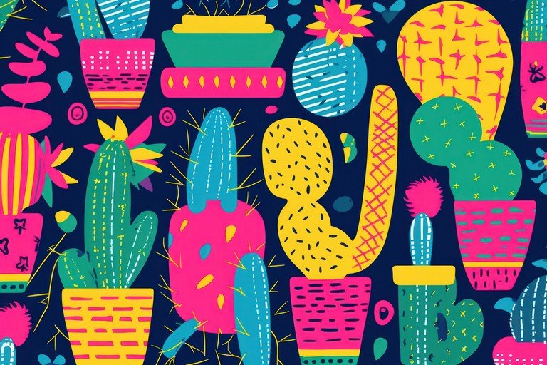 Vibrant Cactus Pattern with Bold Colors