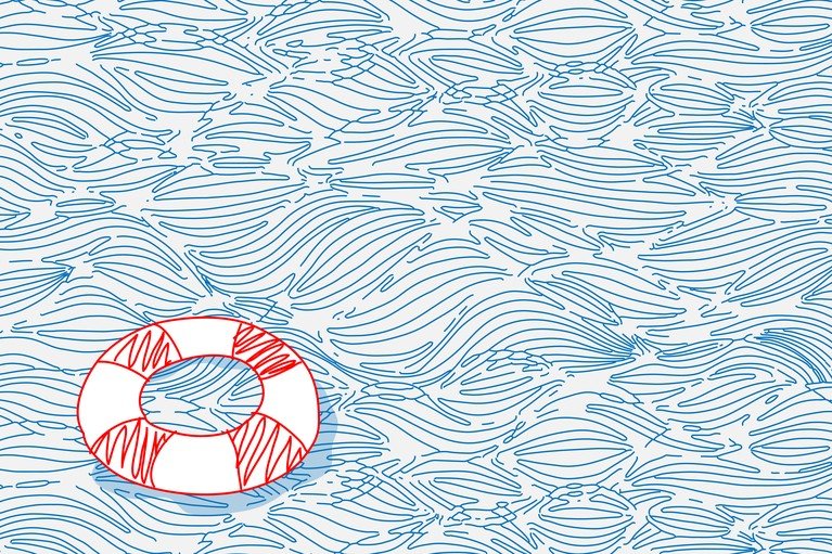 Lifebuoy Floating on Stylized Water