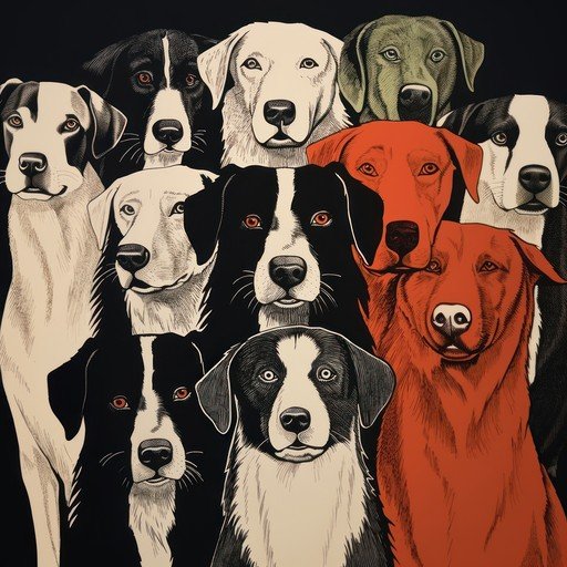 Diverse Dog Portraits in Striking Color Palette