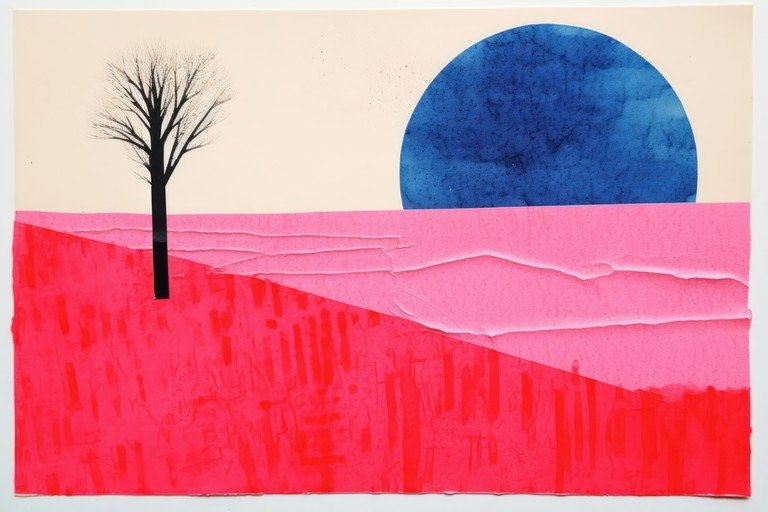 Abstract Landscape with Tree and Blue Circle