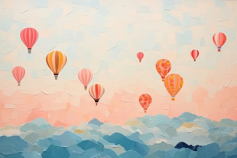 Hot Air Balloons Ascend Over Dreamy Cloudscape