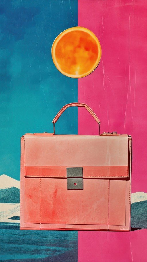 Pink Briefcase Against a Vibrant Split Background