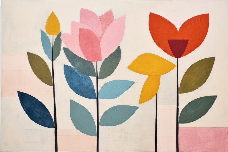 Abstract Floral Painting with Mid-Century Modern Style