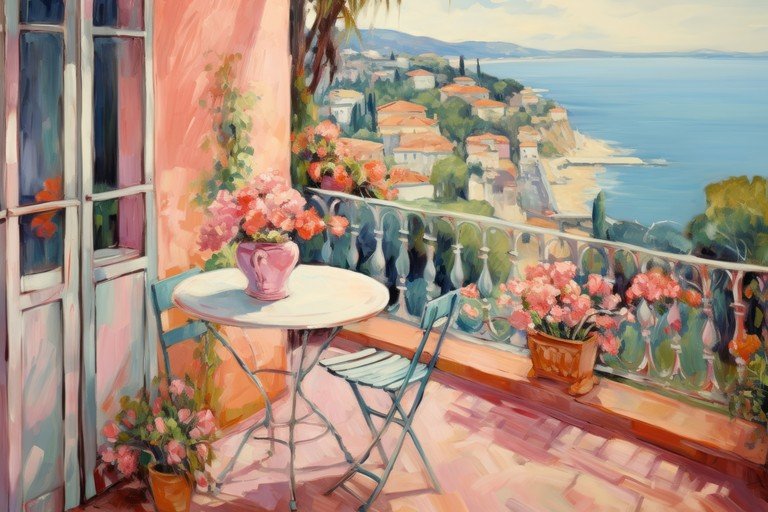 Balcony View of Mediterranean Coastal Town