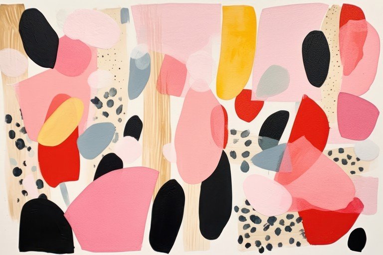 Abstract Composition with Pink, Yellow, and Red Shapes