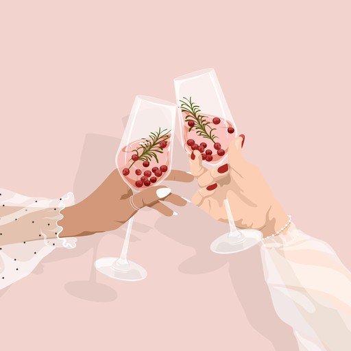 Hands Clinking Glasses with Berries and Rosemary
