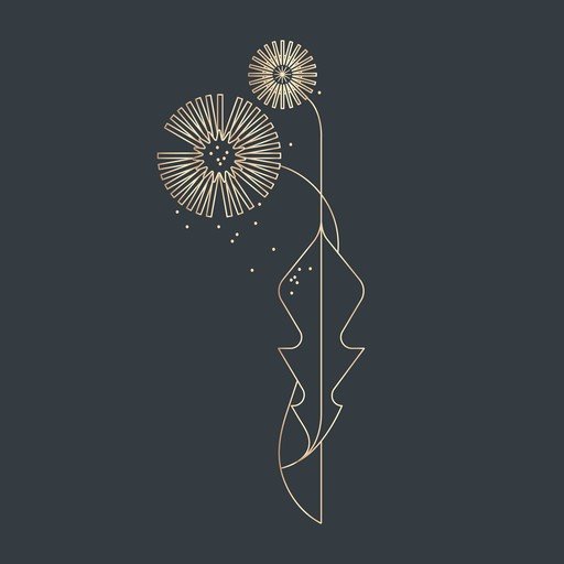 Elegant Dandelion Line Art with Gold Accents