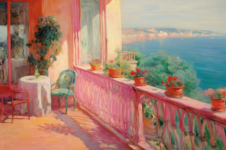 Balcony View of Coastal Town and Sea