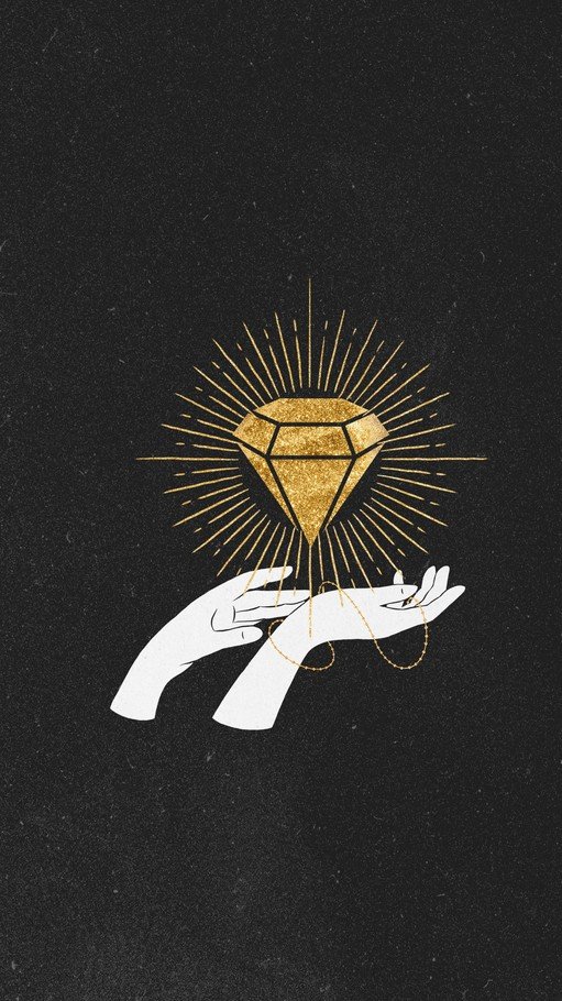 Golden Diamond Held by Hands with Sunburst
