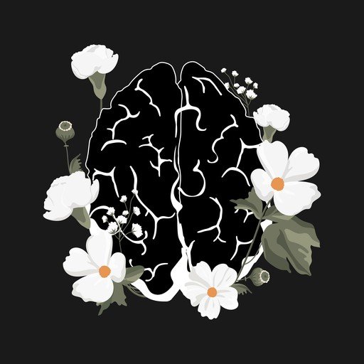 Brain with White Flowers Illustration