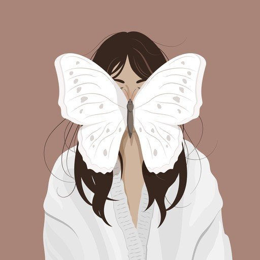 Woman with White Butterfly Covering Face