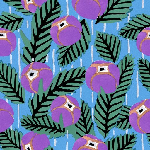 Purple Floral Pattern with Blue Background