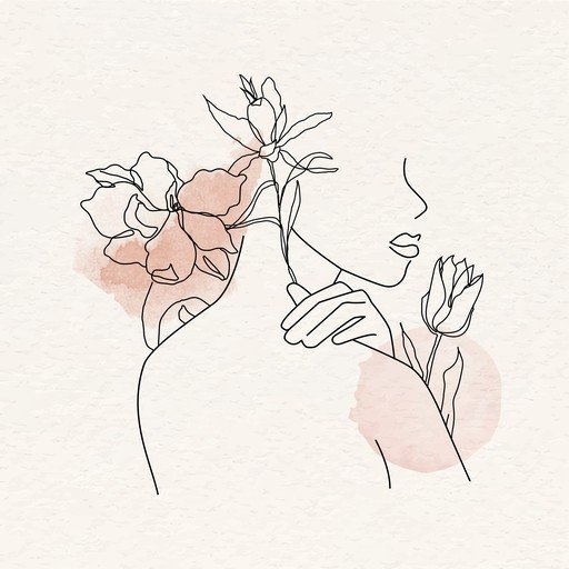 Minimalist Line Art of Woman with Flowers