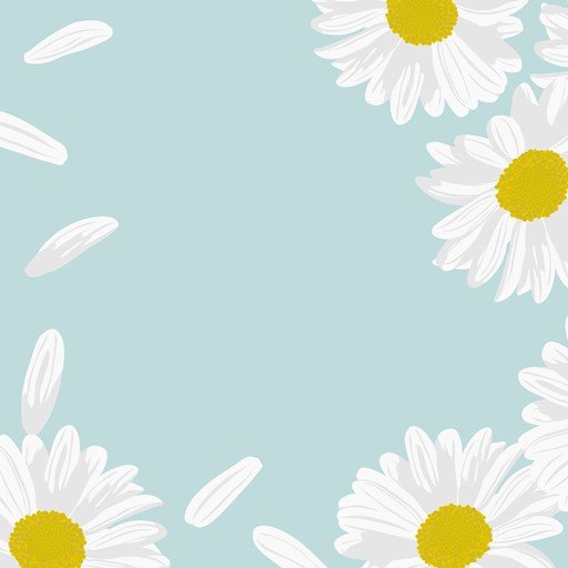 Daisies and Petals on Soft Blue Background