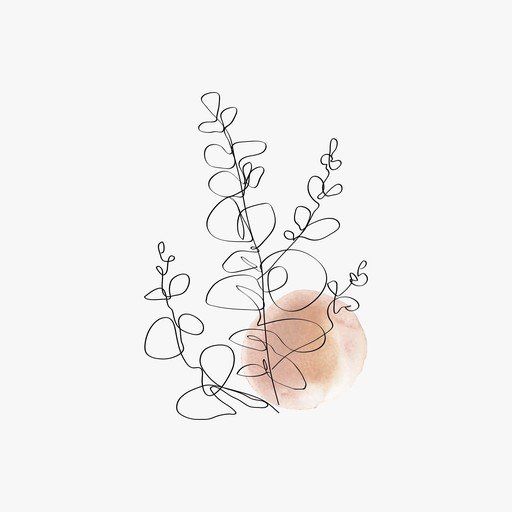 Minimalist Eucalyptus Line Art with Watercolor Accent